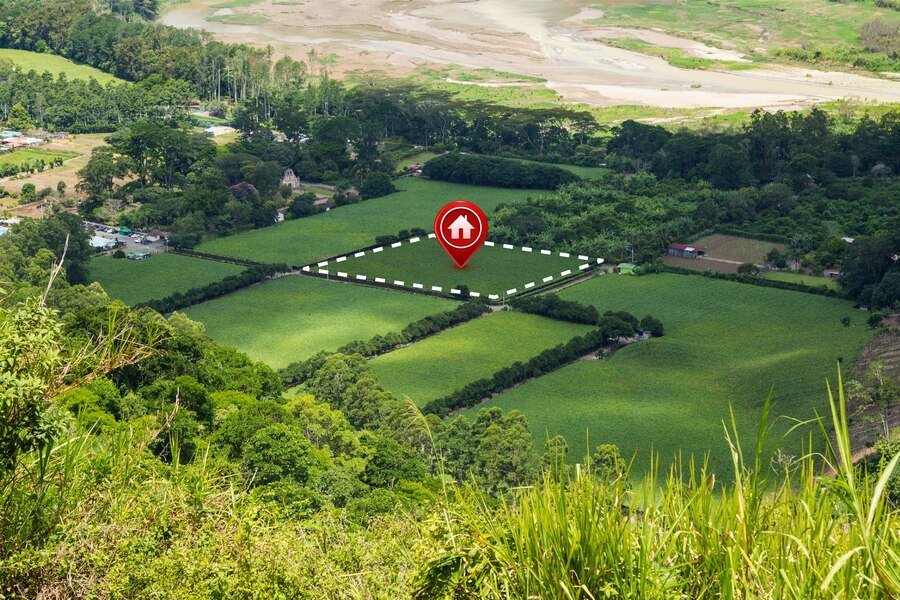 Aerial view of a demarcated land plot